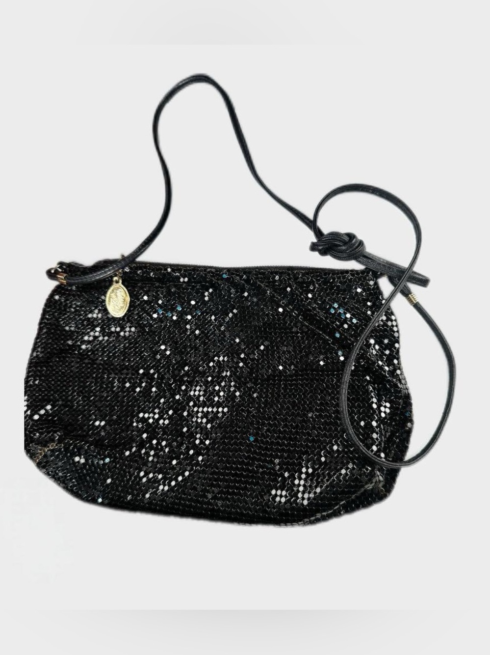 Whiting & Davis Black Metal Mesh Crossbody Bag Vintage